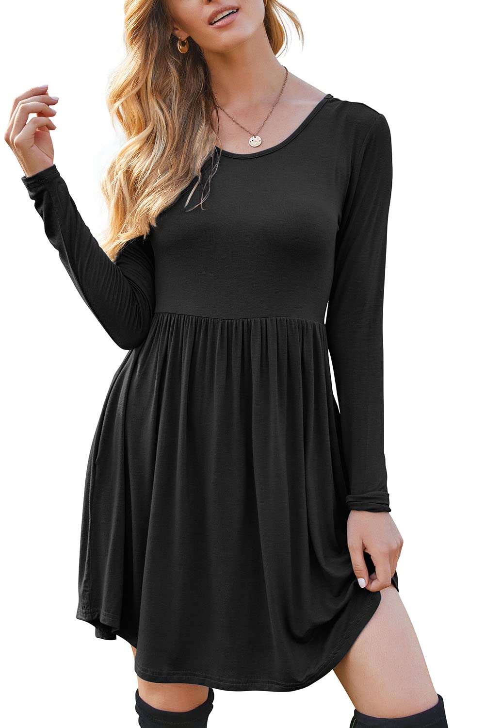 HiMONE Women's Long Sleeve T-Shirt Dress with Pockets - Casual Swing Dress for Everyday Wear, Office, Date Night & Travel Outfits