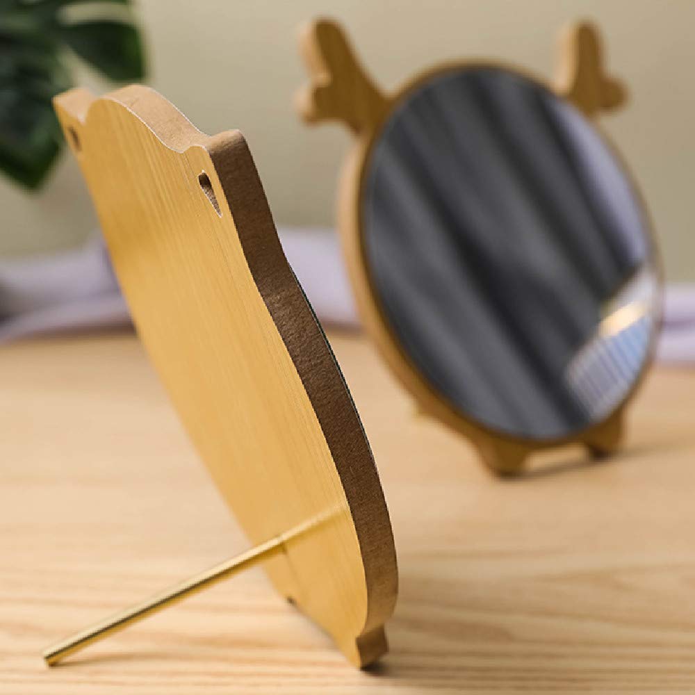 Aestivate Round Compact Desk Mirror with Deer Ear Design - Wood Framed Vanity Mirror for Women & Girls - Perfect for Makeup, Cosmetics, Bathroom, Shower & Travel (Deer) - Ideal for Home Decor, Dressing Table & Gift Giving