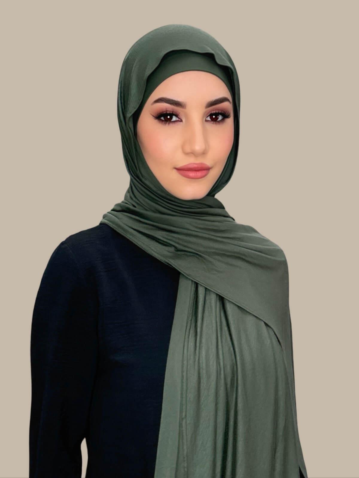 Premium Jersey Hijab in Army Green - Soft & Breathable Muslim Headscarf for Women - Perfect for Daily Wear, Prayer, and Modest Fashion