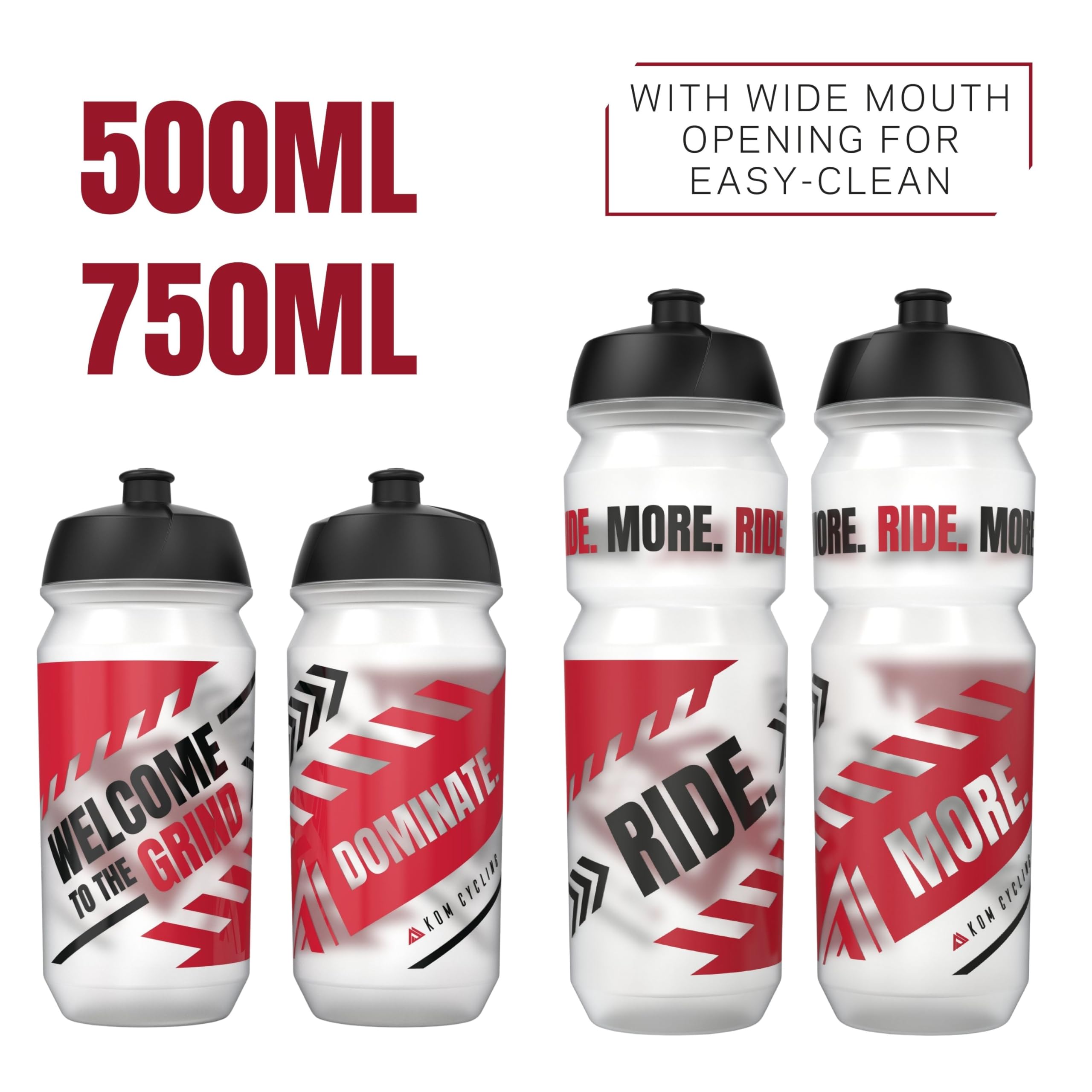 KOM 500ml Cycling Water Bottle Set (6 Pack) - Durable Bike Water Bottles for Riders & Outdoor Sports