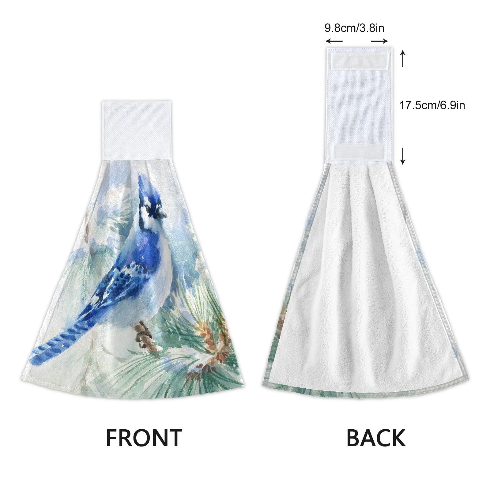 Set of 2 Blue Jay Winter Bird Kitchen Towels - Absorbent Cotton Hand Towels & Washcloths for Kitchen, Bathroom Decor - Perfect for Holiday Gifts & Farmhouse Style Home Decor