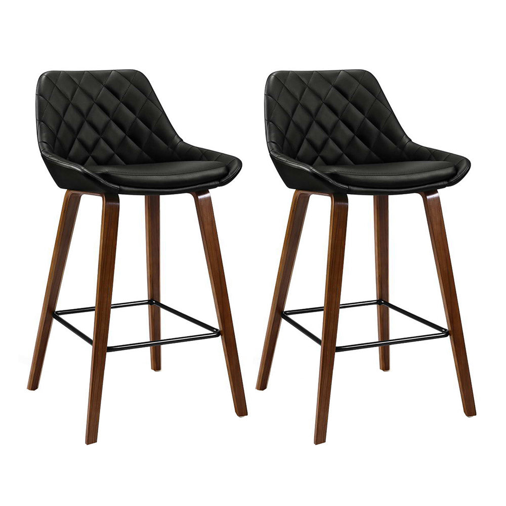 2 Bar Stools with PU Seat and Wooden Frame - Perfect for Kitchen Island, Breakfast Bar & Home Decor