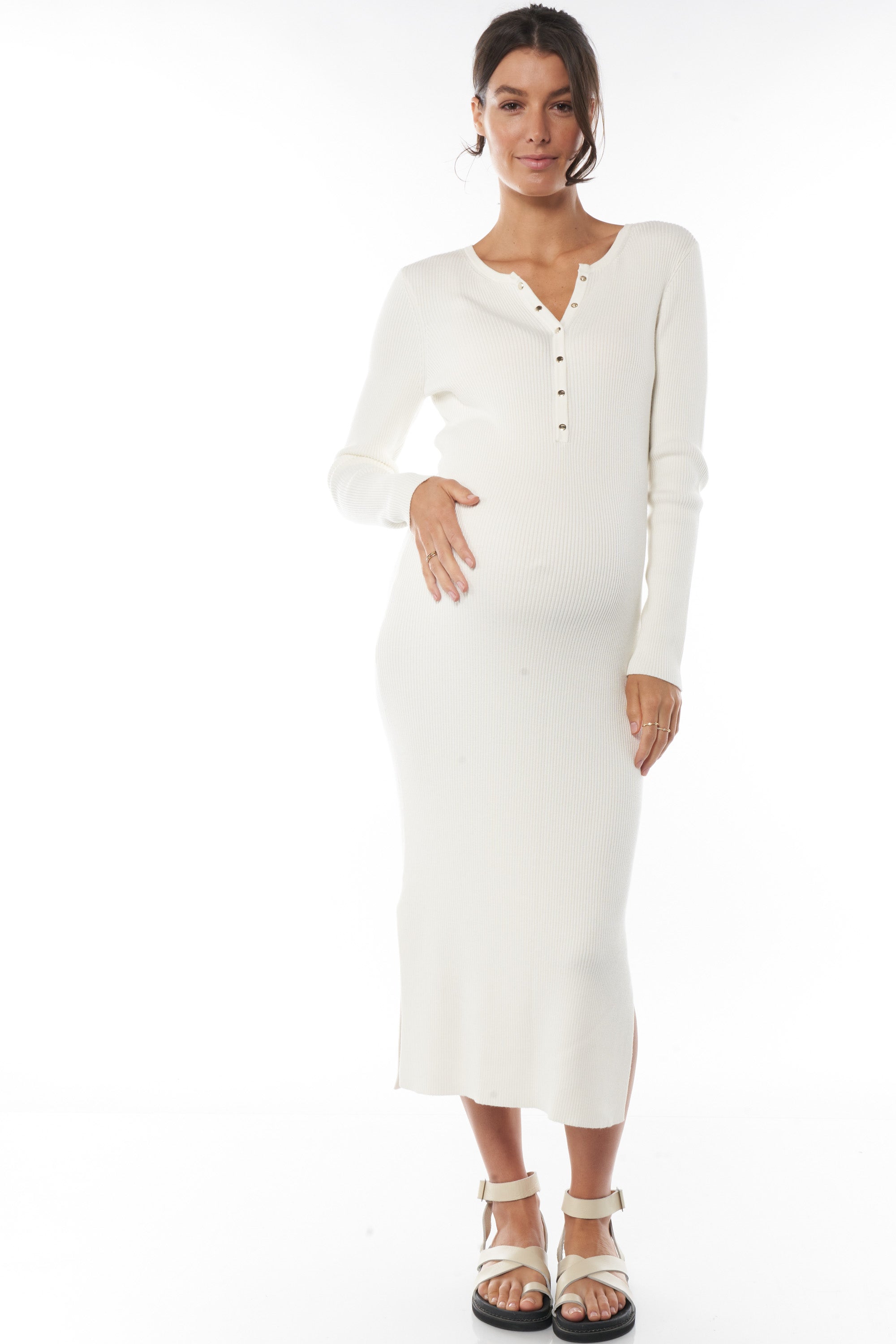 Forever More Rib Dress - Women's Stretch Knit Bodycon Midi Dress for Party, Date Night & Office Wear