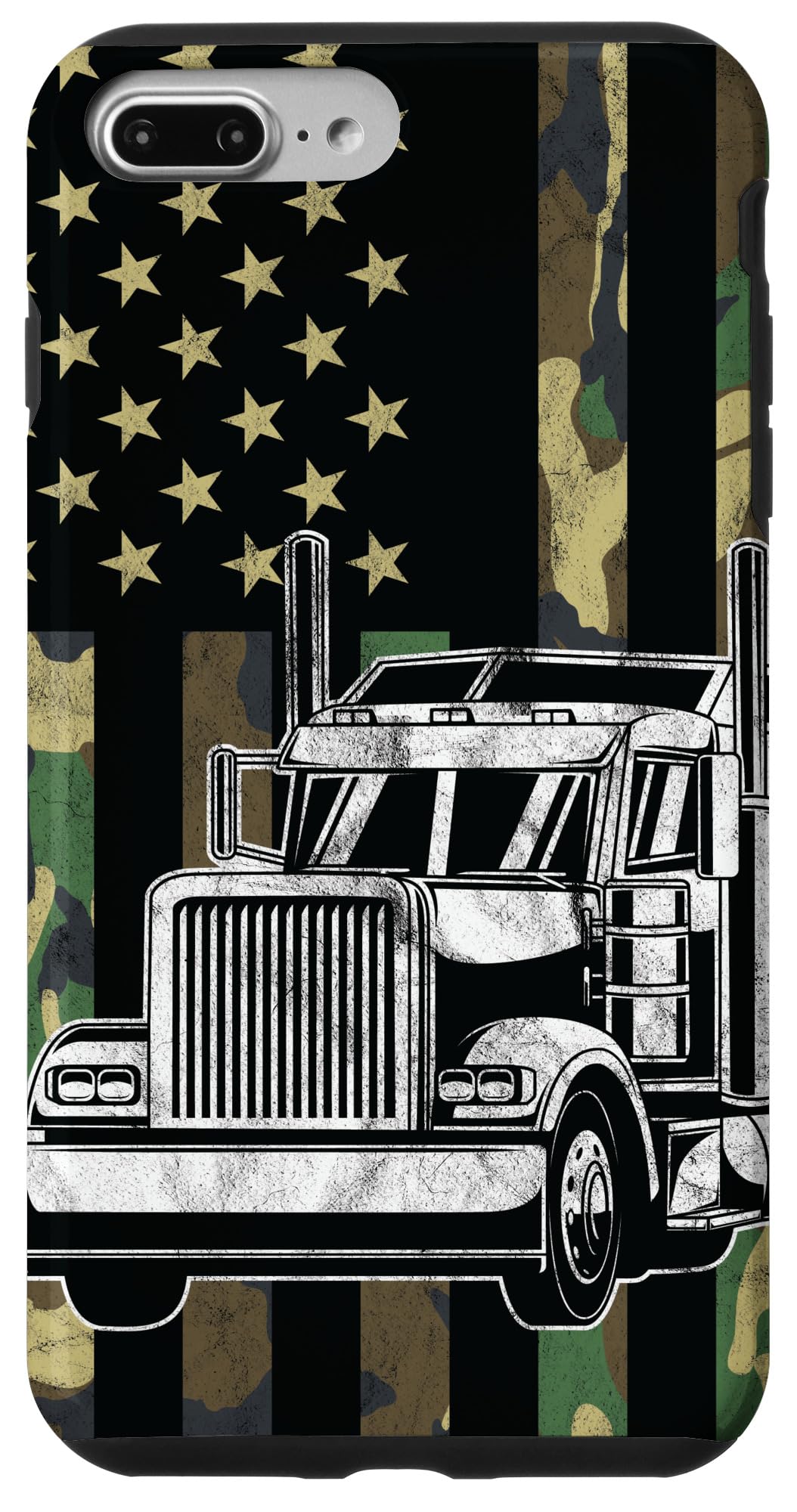 Vintage Camo American Flag iPhone 7 Plus/8 Plus Case - USA Truck Driver Style Protective Cover for Outdoor, Travel & Patriotic Enthusiasts