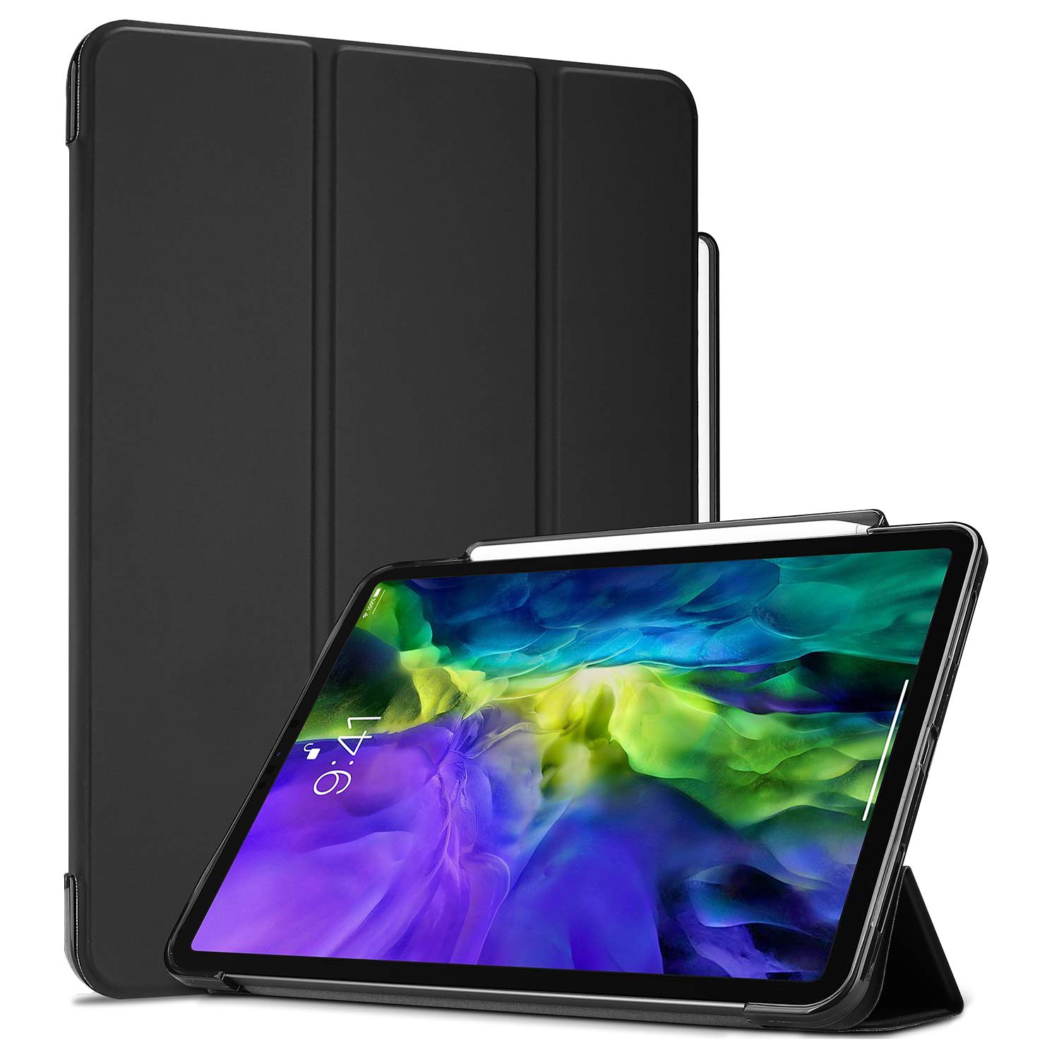 ProCase iPad Pro 11 Case (2020/2018 Model) - Shockproof Tri-fold Smart Cover with Pencil Holder & Wireless Charging, Flexible Soft TPU Back Shell for iPad Pro 11 2nd/1st Gen - Perfect for Work, Travel and Home Use - Black