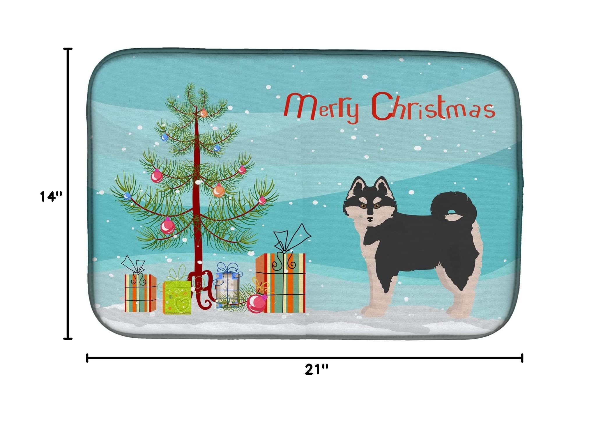 Pomsky Christmas Tree Dish Drying Mat - Absorbent Kitchen Counter Mat for Holiday Decor