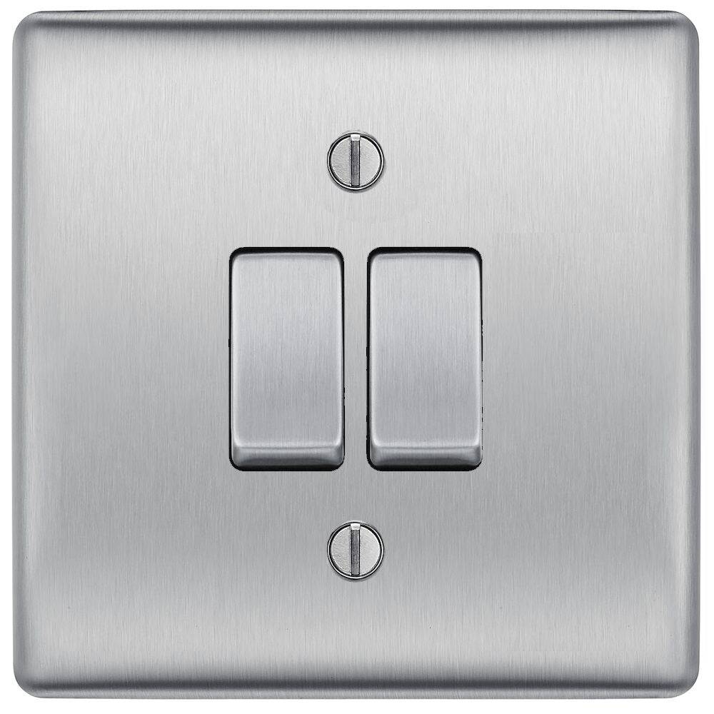 BG Nexus Metal Brushed Steel 2W & Intermediate Light Switch NBS2WINT - Premium Electrical Switch for Home and Office Lighting Control