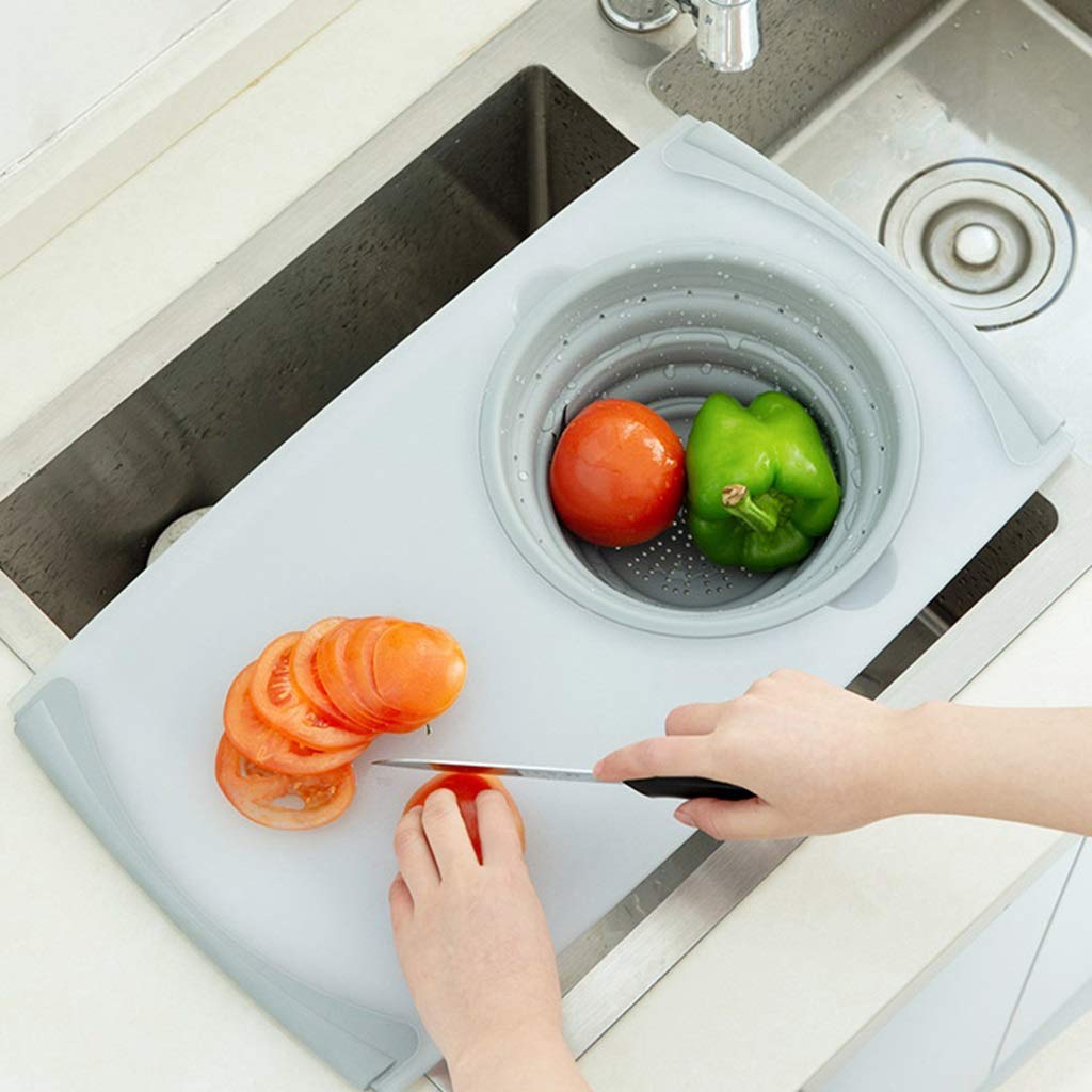 3-in-1 Collapsible Cutting Board with Draining Basket - Multi-Functional Kitchen Chopping Board for Sink, Washing & Food Prep | Perfect for Small Spaces & Meal Preparation