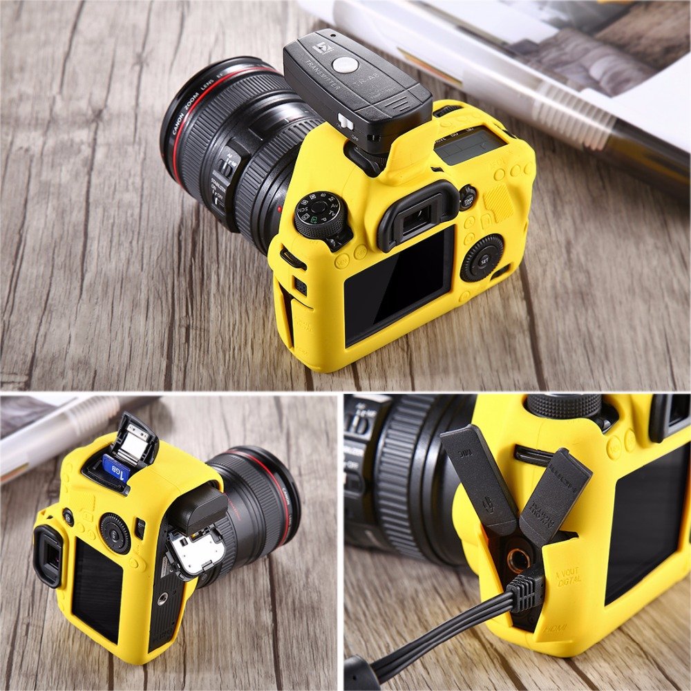 Professional Waterproof Silicone Camera Case for Canon EOS 6D DSLR - Shockproof Protective Cover with Non-Slip Grip (Yellow) - Perfect for Outdoor Photography, Travel & Adventure Shooting