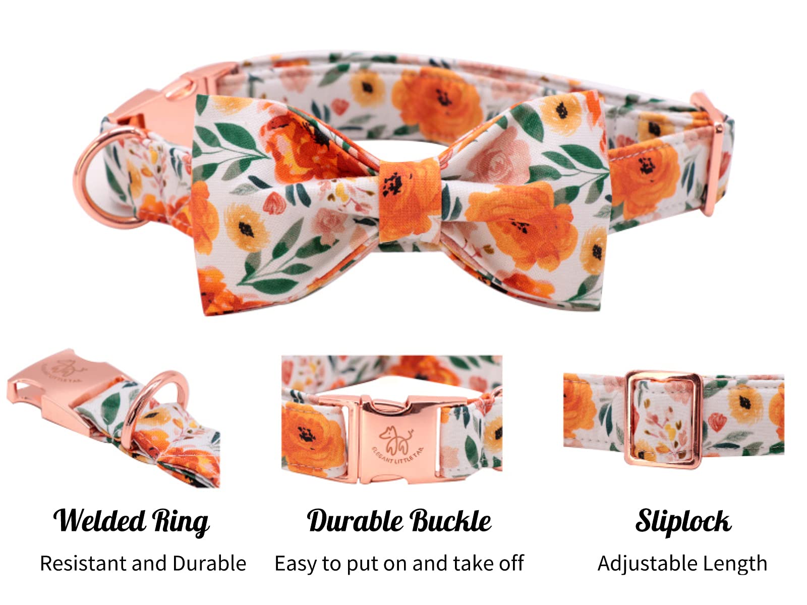 Elegant Floral Dog Collar with Bow - Adjustable Comfortable Bowtie Collar for Small Medium Large Dogs & Cats - Perfect for Pet Parties, Weddings & Photo Shoots