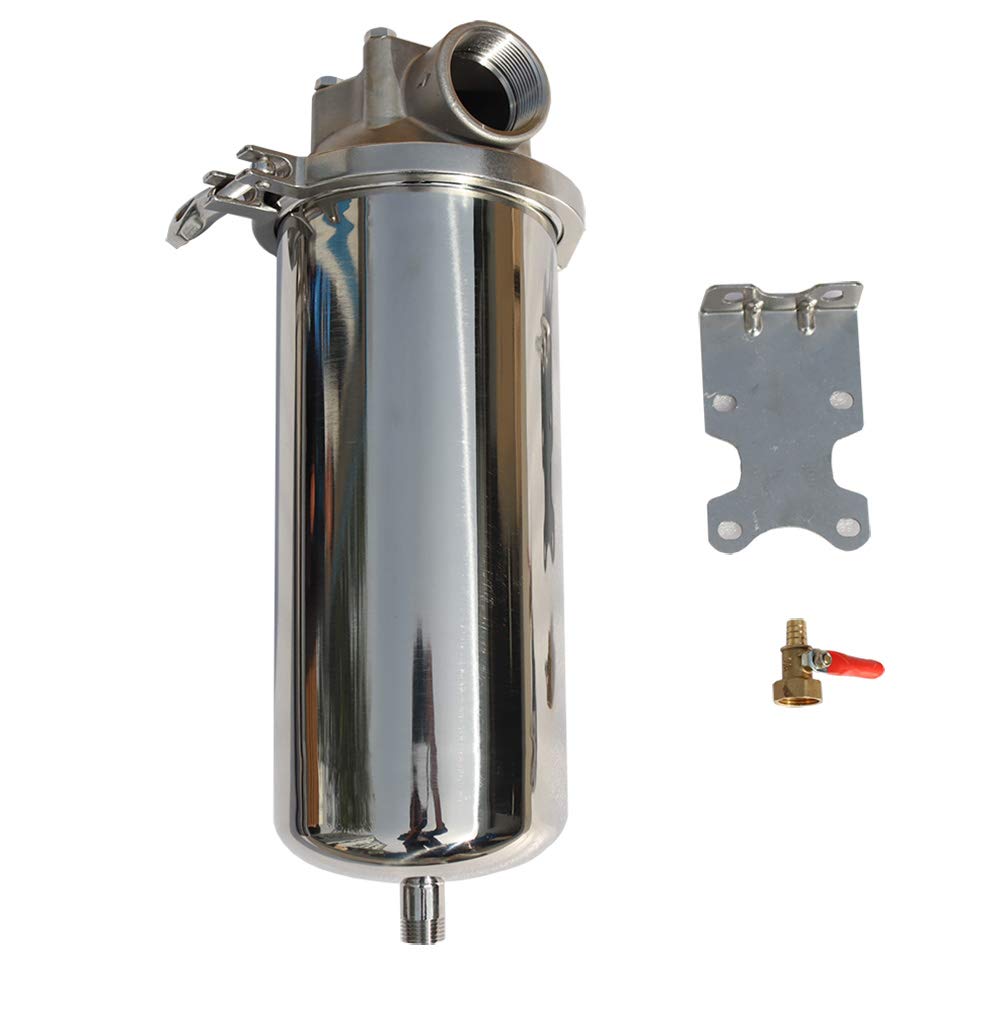 TECHTONGDA 10 Inch Stainless Steel Water Filter Housing - 1.5 Inch NPT Thread for Whole House Water Filtration System - Perfect for Home, Office, and Commercial Water Purification