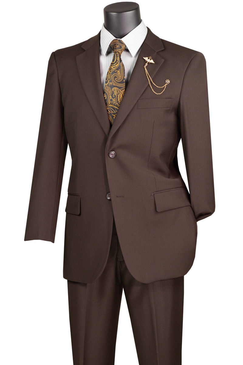 Men's Brown Regular Fit 2-Piece Suit Set with Flat Front Pants & 2-Inch Adjustable Waistband | Business Formal Attire for Office, Weddings & Special Occasions
