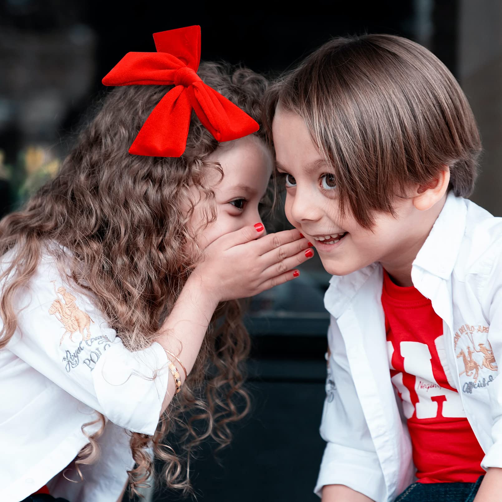 CEELGON 2PCS 6 Inch Big Velvet Hair Bows for Toddler Girls - Red Pigtail Hair Clips & Hair Accessories for Baby, Kids, Birthday Party, Photo Shoot, and Daily Wear