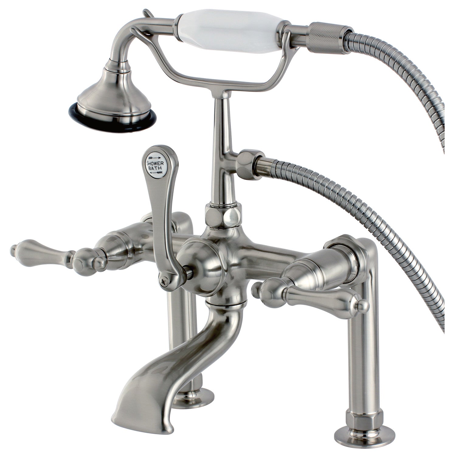 Vintage Clawfoot Tub Faucet with Hand Shower - Brushed Nickel 3-Handle 2-Hole Deck Mount Bathroom Fixture for Classic & Modern Bathrooms | Perfect for Spa, Soaking & Relaxation