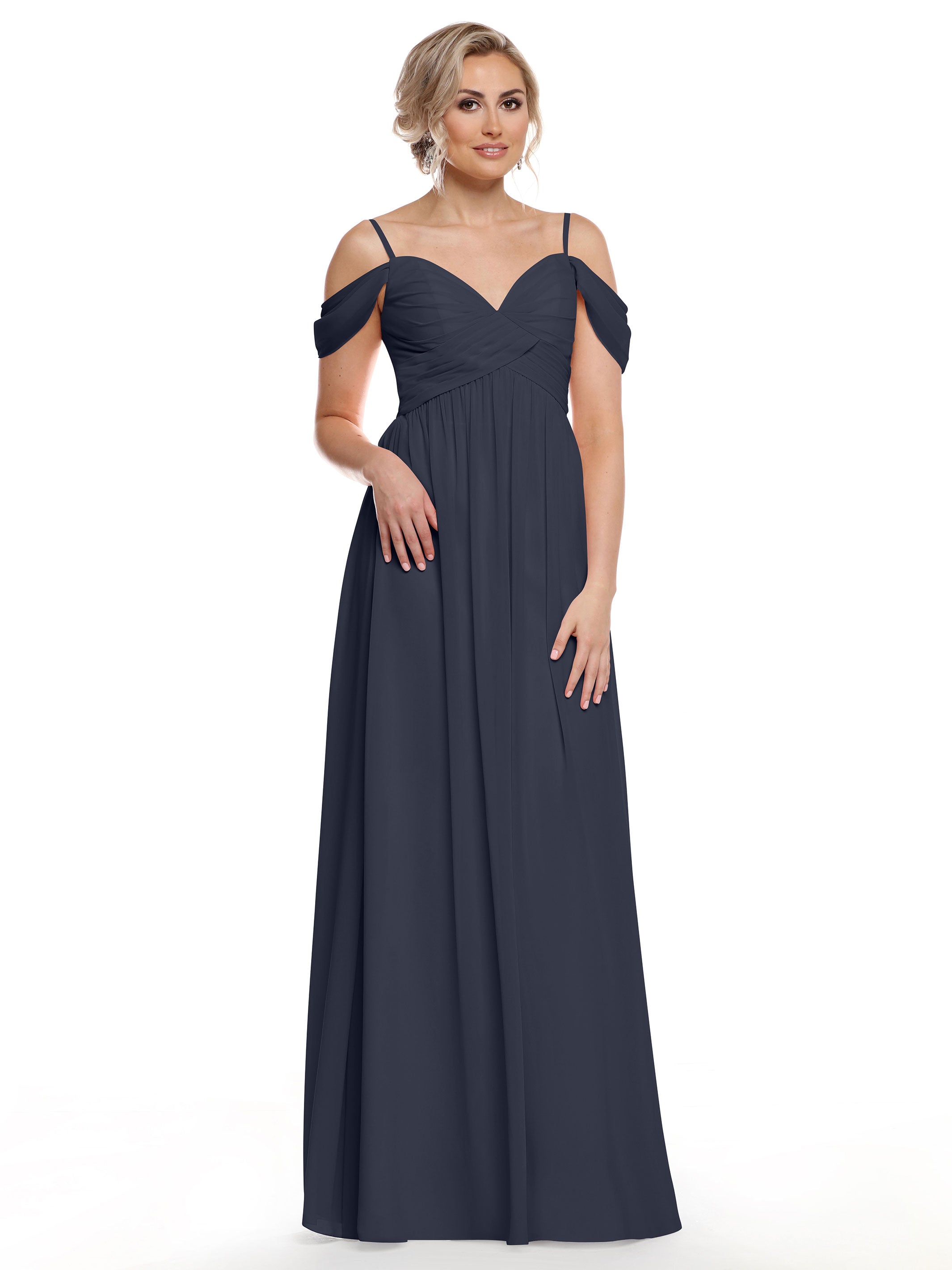 Elegant Off Shoulder Chiffon Bridesmaid Dress with Spaghetti Straps - Perfect for Weddings, Formal Events & Special Occasions