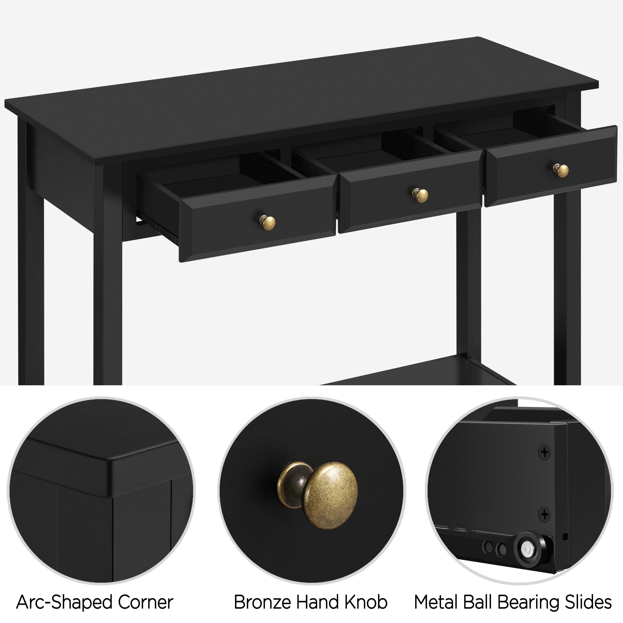 Yaheetech 3-Drawer Wooden Console Table with Storage Shelf - Narrow Long Entryway Sofa Table for Living Room, Hallway, Foyer - Perfect for Small Spaces & Home Organization (Black)