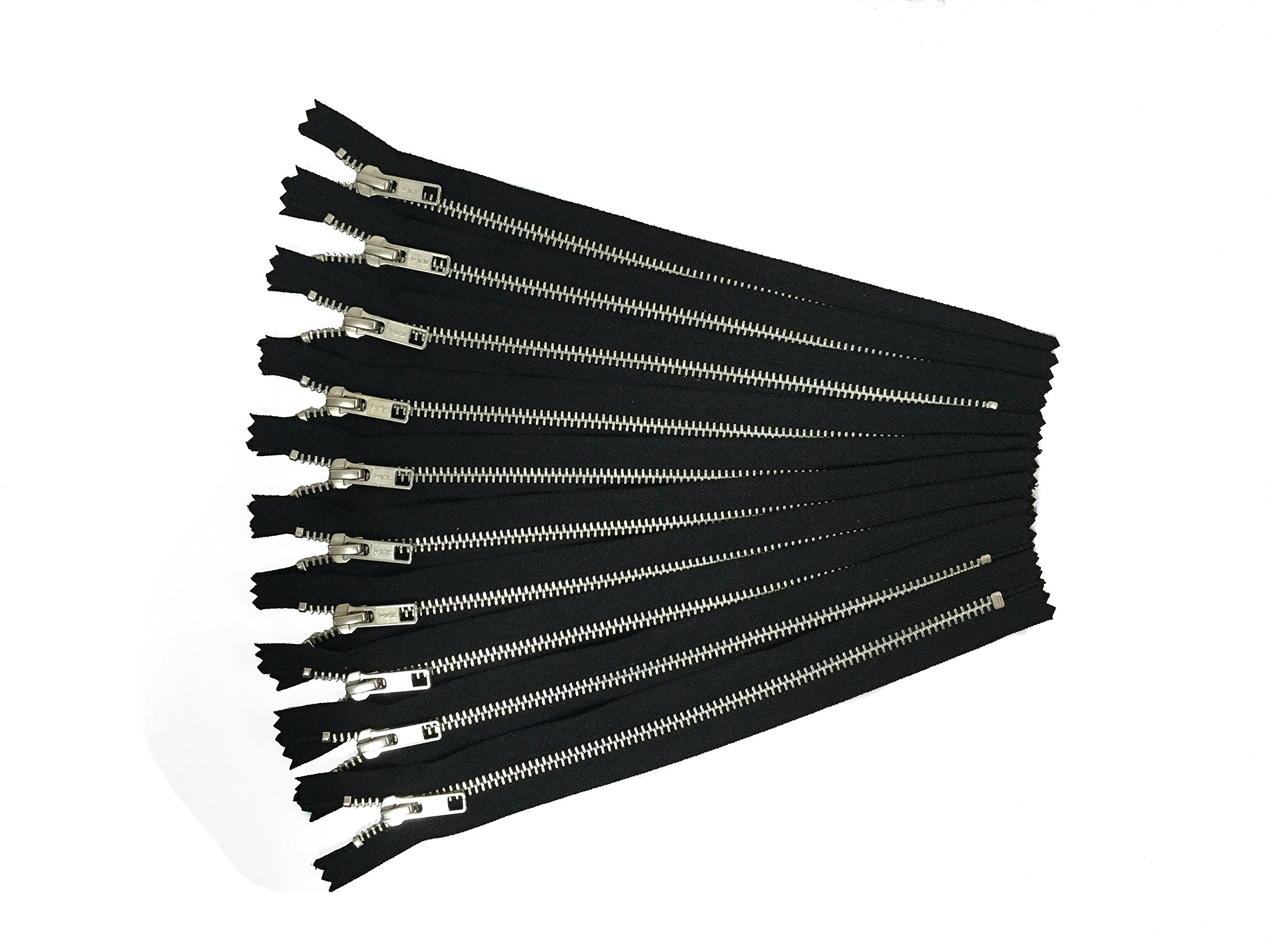 YKK Silver 6 Inch Metal Zippers - 12 Pack Heavy Duty Zippers for Bags, Jackets, Luggage & DIY Crafts - Smooth Pull Durable Fashion Accessories
