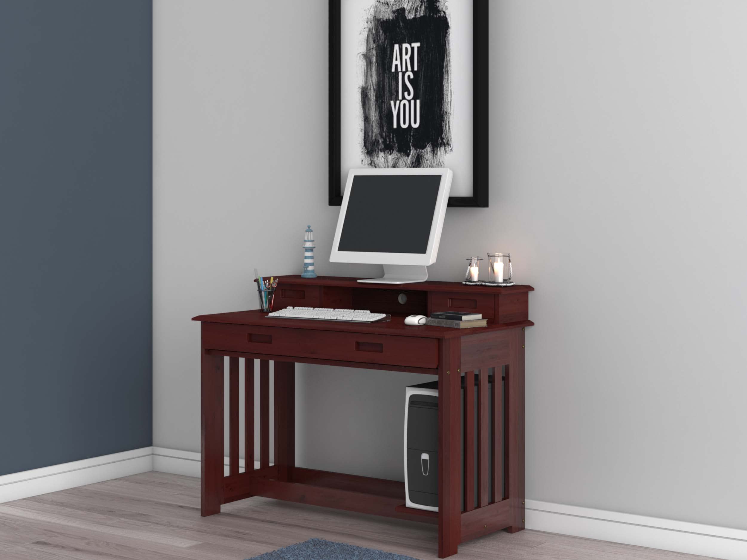 Discovery World Furniture Merlot Wood Desk with Hutch and Chair Set - Perfect for Home Office, Study Room & Workspace