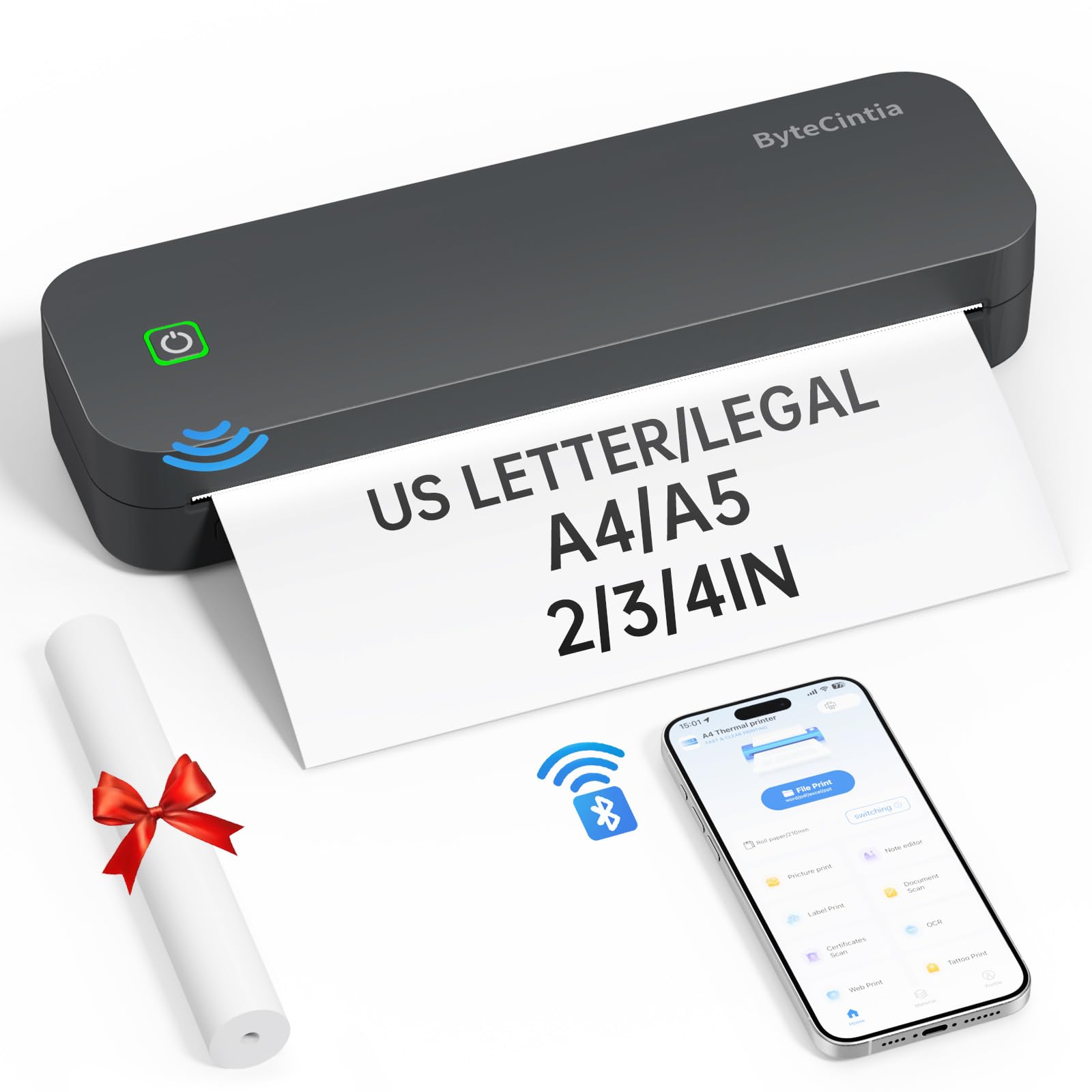 Portable Bluetooth Thermal Printer for Travel - 8.5 x 11 Inch US Letter Size, Wireless Mobile Printer Compatible with Android, iOS & Laptop - Perfect for Office Work, School Projects, Road Trips & On-the-Go Printing Needs