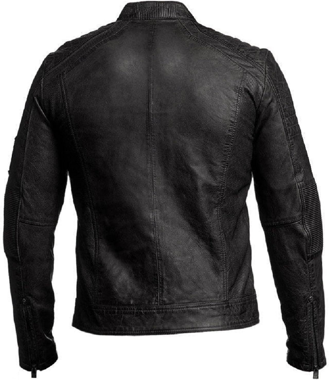 Men's Vintage Café Racer Black Lambskin Leather Jacket - Motorcycle Biker Rider Quilted Jacket for Casual Wear & Urban Style