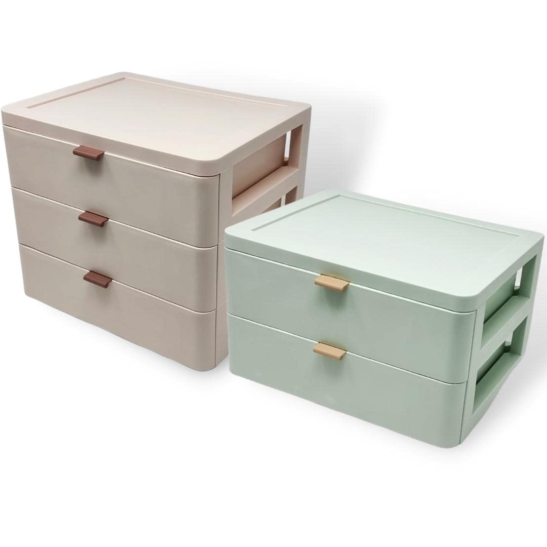 TG Thistle Gem 3-Drawer Makeup Organizer - Pink Storage Box for Cosmetics & Jewelry | Vanity & Travel Use