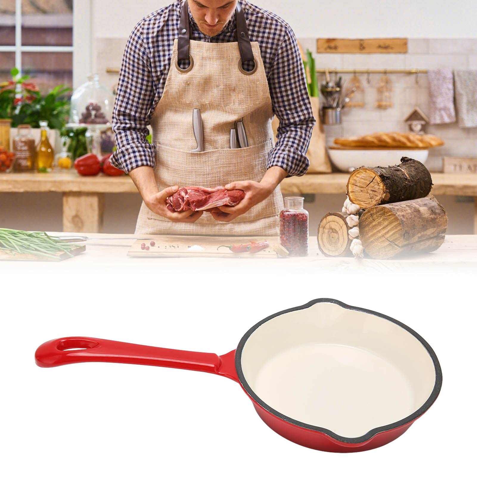 **Enameled Cast Iron Wok Pan - Double Non-Stick Coating, Pour Spout & Long Handle - Durable & Scratch-Resistant for Home Restaurant & Stir-Fry Cooking**