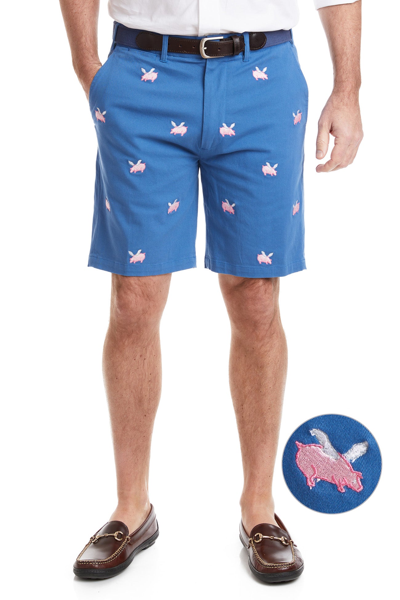 Cisco Short Stretch Twill Deep Ocean Blue with Flying Pig - Comfortable Casual Pants for Men | Perfect for Outdoor Activities, Travel & Everyday Wear