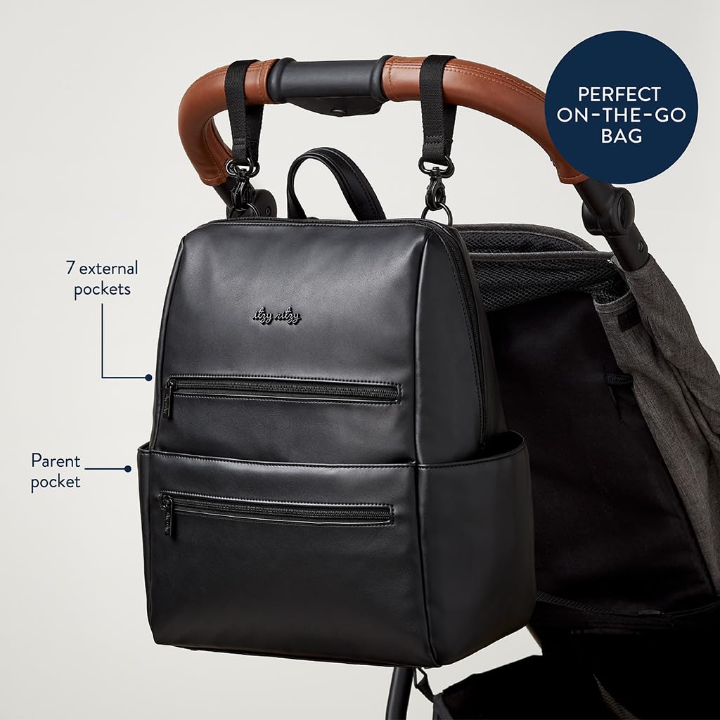 Itzy Ritzy Eras Diaper Bag Backpack for Men - Large Capacity Neutral Design Baby Bag with 15 Pockets, Changing Pad & Stroller Straps | Perfect for Dads On-The-Go, Travel & Everyday Use | Black