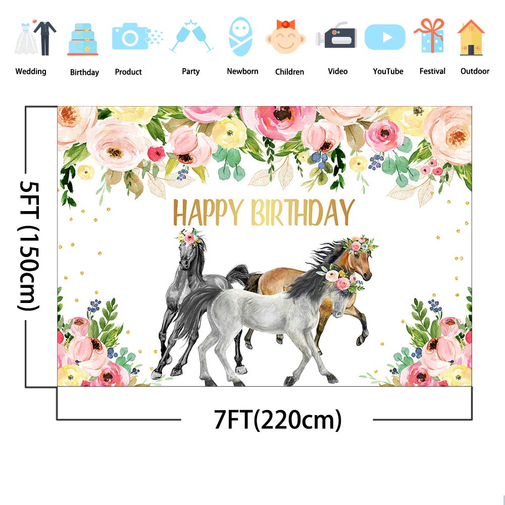 7x5ft Avezano Floral Horse Western Cowboy Birthday Backdrop - Cowgirl Party Decor, Cake Table Background & Photo Shoot Banner for Western Themed Celebrations