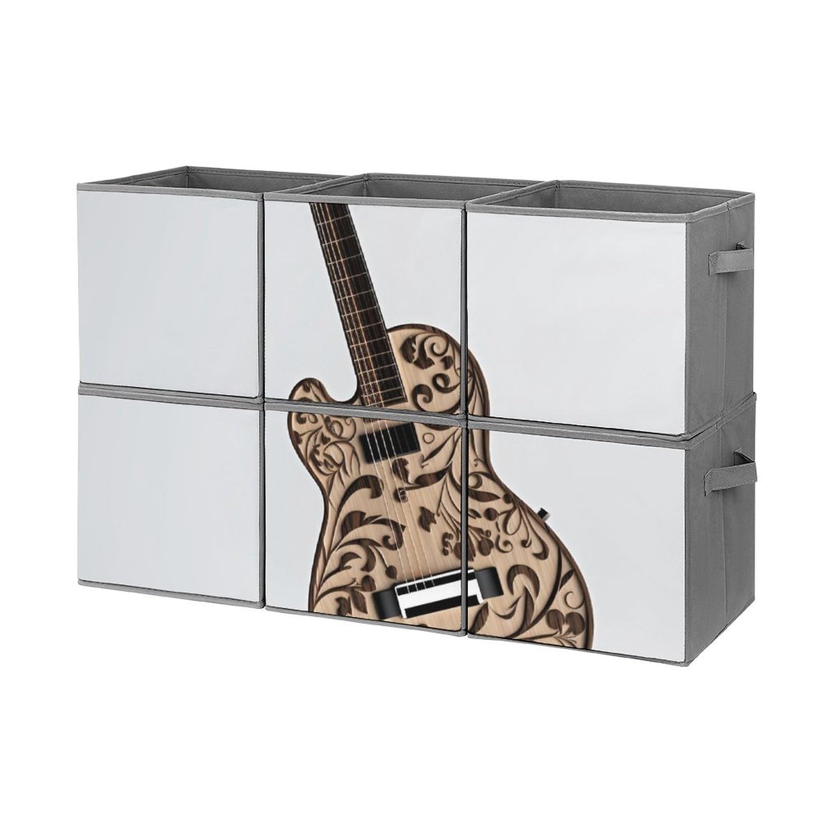 6-Pack Guitar Design Collapsible Storage Bins with Handles - Large Closet Organizer Baskets for Clothing, Toys & Home Organization | Perfect for Bedroom, Closet & Kids Room Storage