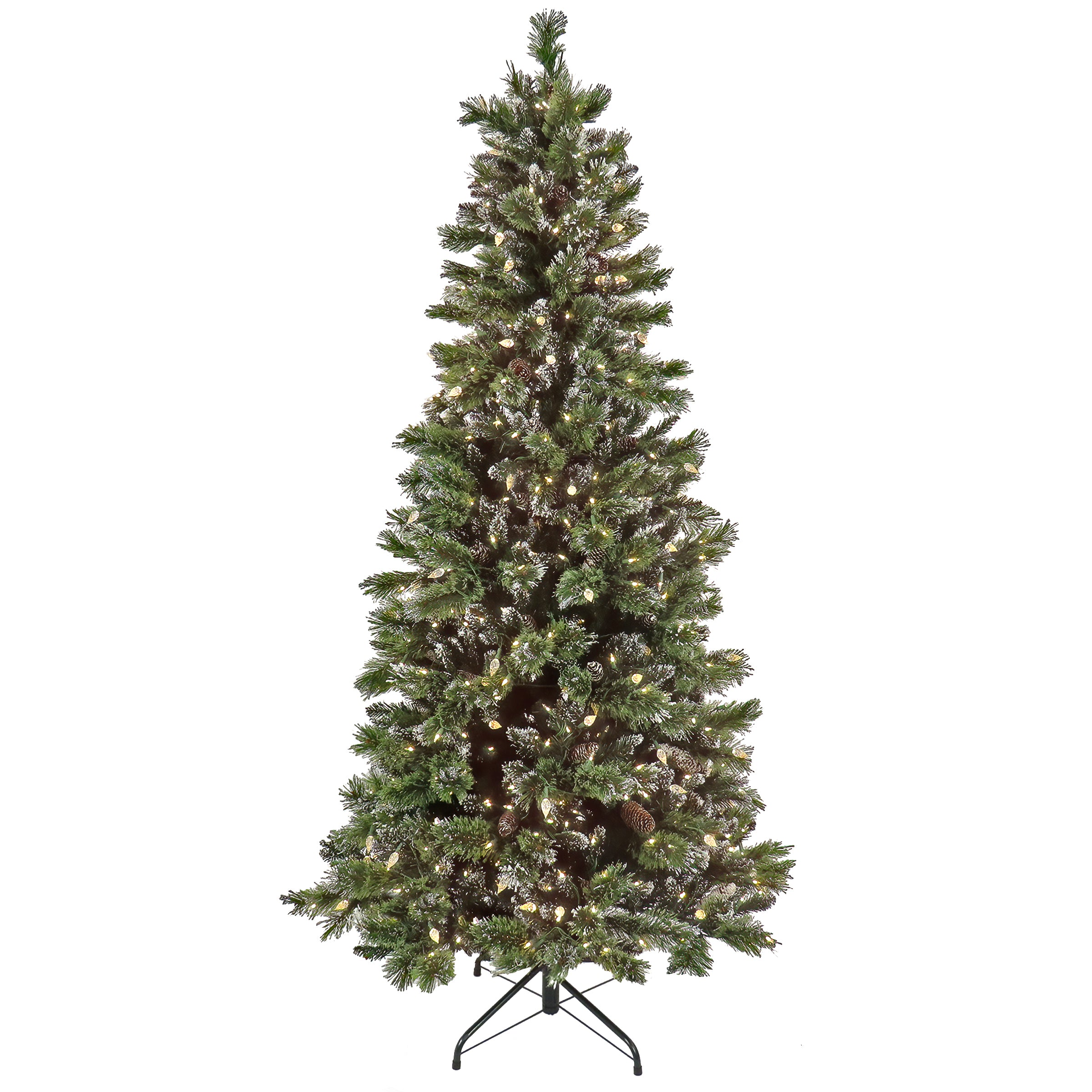 7.5 ft Pre-Lit Glittery Bristle Pine Artificial Christmas Tree with 500 Warm White LED Lights & PowerConnect - Perfect for Living Room, Office, and Holiday Decorations