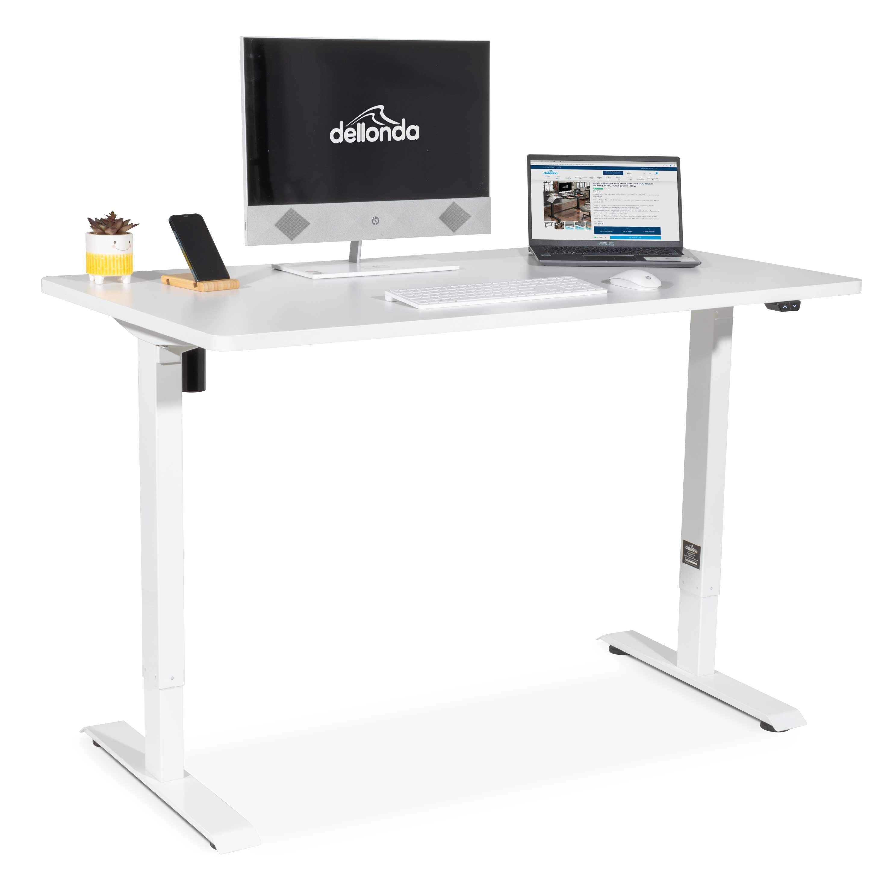 Single Motor Height Adjustable Electric Sit Stand Desk with White Desktop - Ergonomic Home Office Desk for Work, Study & Gaming (Model DH67)