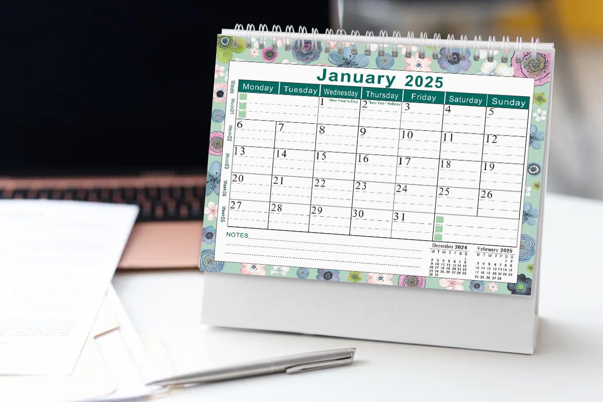 AEYAKA 2024-2025 16-Month Standing Desk Calendar | September 2024 to December 2025 | 20cm x 20.5cm Flip Desktop Planner | Perfect for Office, Home & School Organization (Model C08)