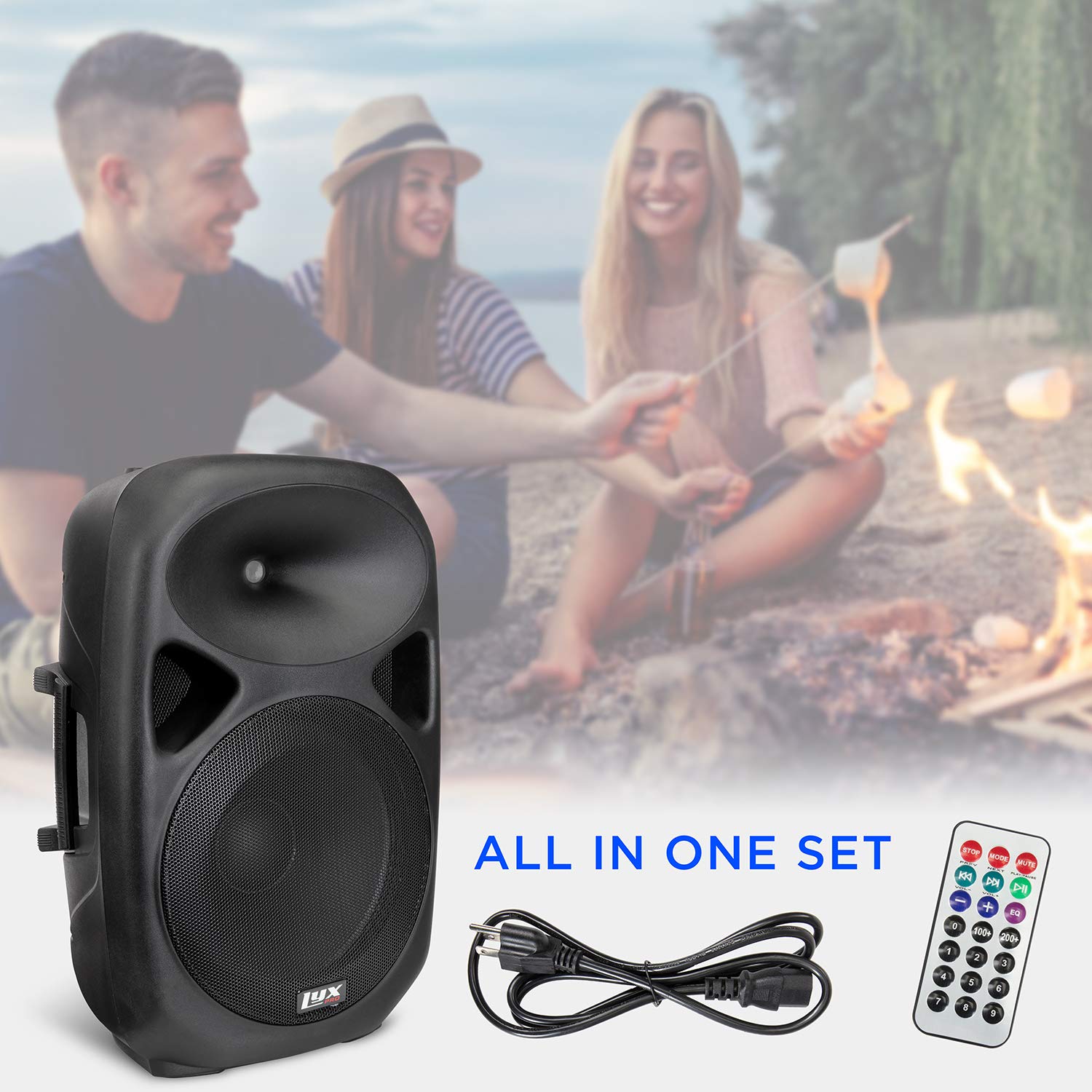 LyxPro 15 Inch Portable PA Speaker System with Bluetooth, MP3, USB, SD Card Slot - Rechargeable Battery, Foldable Handle & Wheels for Outdoor Events, Parties, and Live Performances