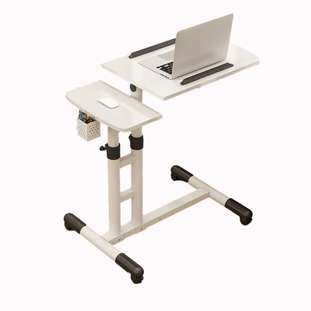 Adjustable Rolling Laptop Desk with Wheels - Height & Angle Adjustable Mobile Workstation for PC, Notebook, Writing - Perfect for Study Room, Bedroom & Living Room (White)