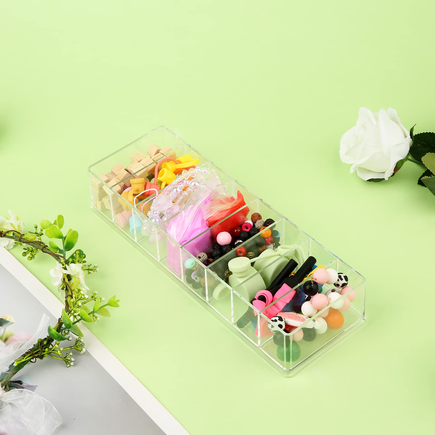 SAVITA Clear USB Charger Cable Organizer with 10 Silicone Ties - Cord Storage Drawer for Phone, Tablet, Laptop Charging Wires - Perfect for Office & Home Desk Organization (No Lid) - Keep Cables Tangle-Free & Easily Accessible