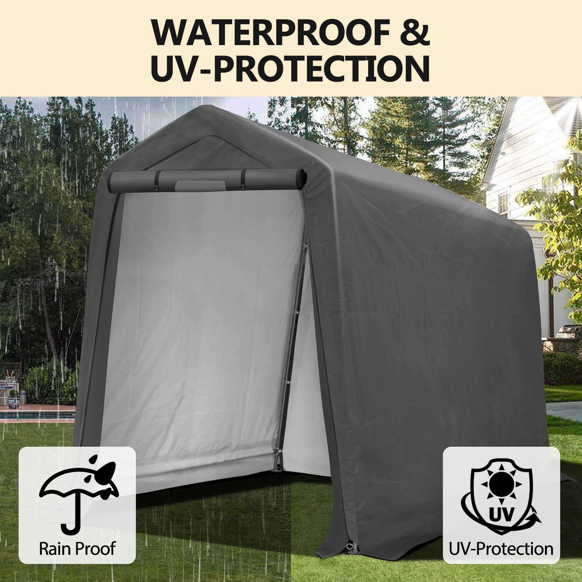 6x7FT Heavy Duty Outdoor Storage Shed - Portable Garage Tent with Roll-up Ventilated Door for Bike, ATV, Motorcycle Shelter | Perfect for Backyard, Garden & RV Storage