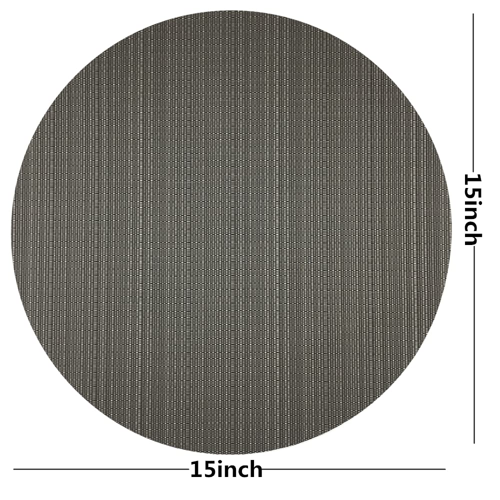 WAZAIGUR 15 Inch Round Placemats Set of 6 - Woven Vinyl Table Mats for Kitchen Dining, Heat Resistant & Easy to Clean (Gray) - Perfect for Everyday Meals, Dinner Parties, and Holiday Gatherings