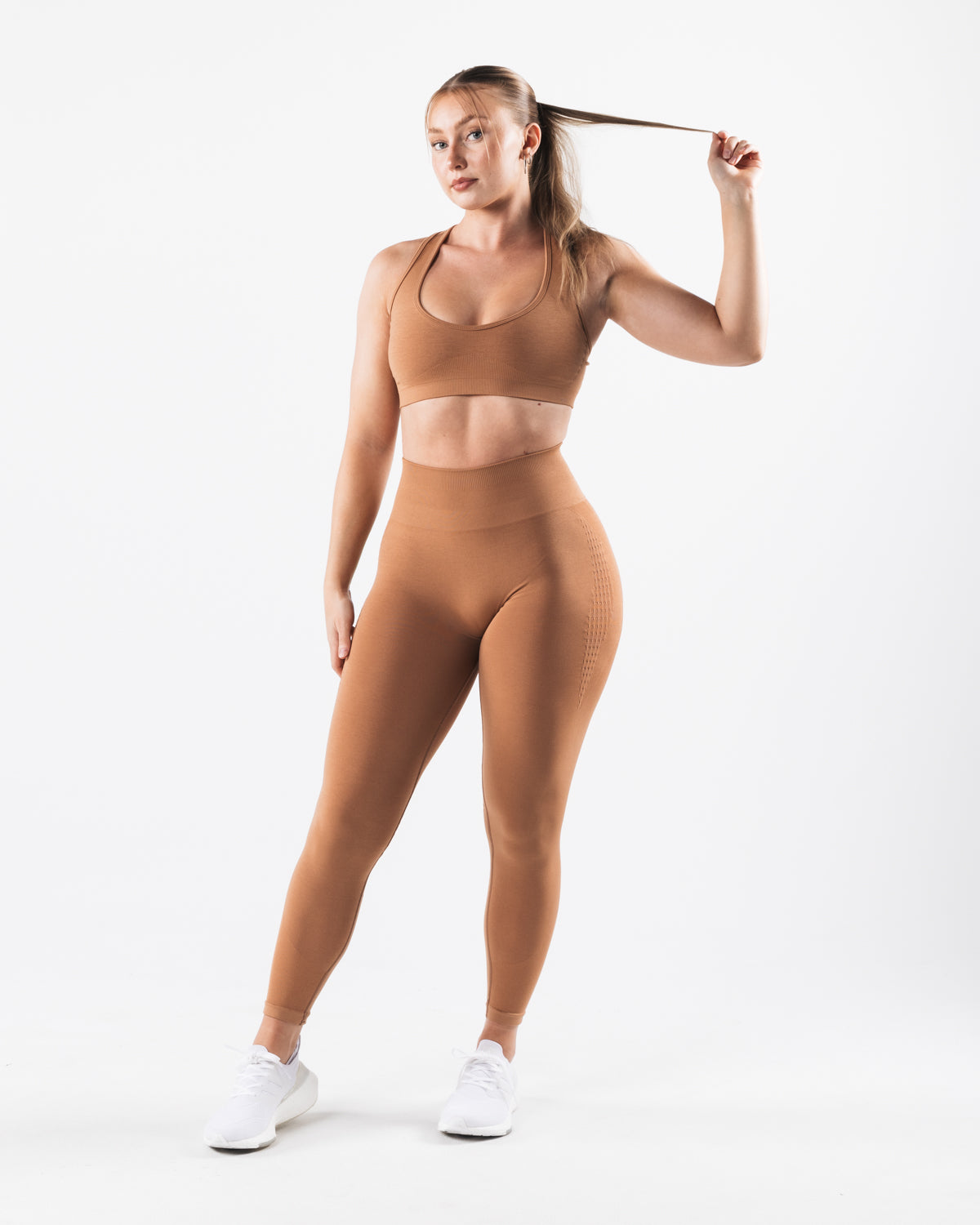 Amplify Contour High-Waisted Leggings for Women - Clay Color - Tummy Control Workout Yoga Pants for Running, Gym & Everyday Wear