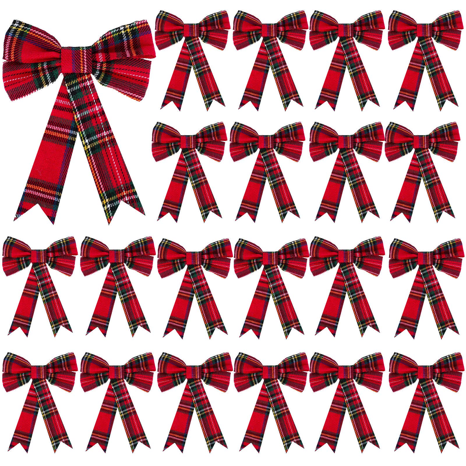 WILLBOND Christmas Plaid Bows - Red and Black Holiday Decorative Bows for Christmas Tree Decorations, 5x7 Inch (24 Pack) - Perfect for Gift Wrapping, Wreaths, and Festive Home Decor