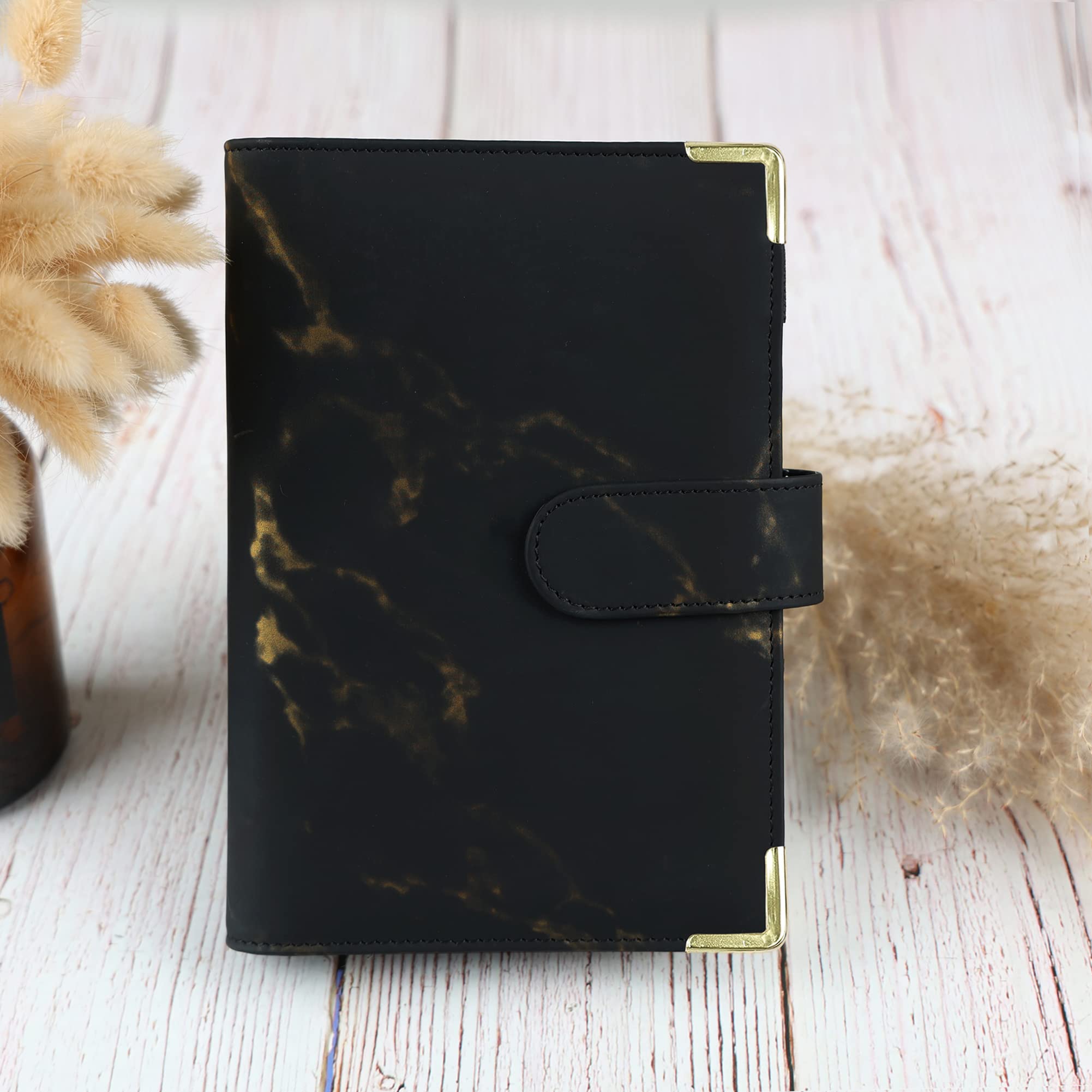 A6 Money Saving Budget Binder with 12 Cash Envelopes & Zipper Pockets - Personal Finance Organizer for Cash Budgeting System - Perfect for Home Budgeting, Expense Tracking & Financial Planning (Black)