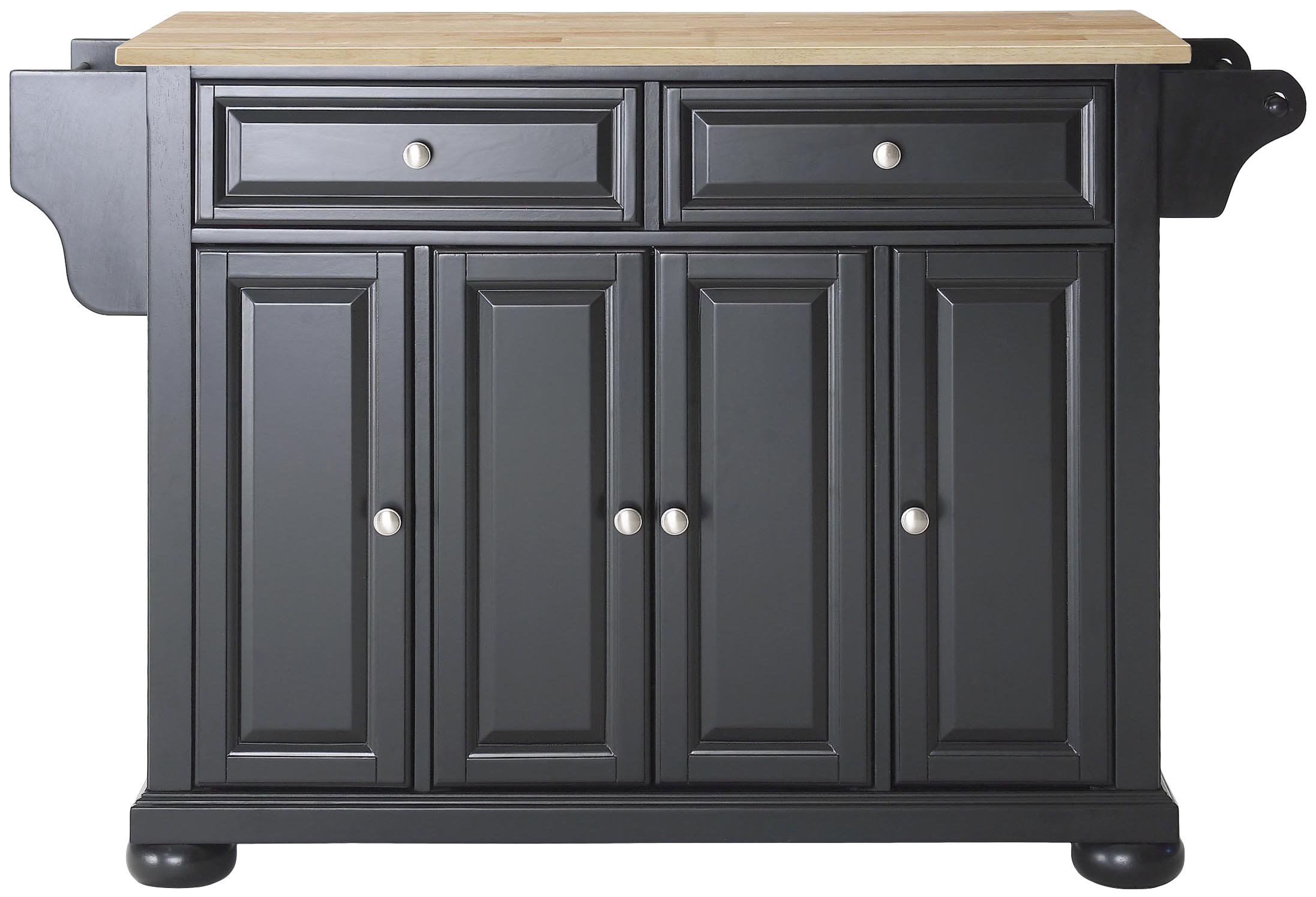 Crosley Alexandria Kitchen Island with Natural Wood Top - Black | Stylish & Functional Kitchen Cart for Small Spaces | Perfect for Meal Prep, Storage & Extra Counter Space
