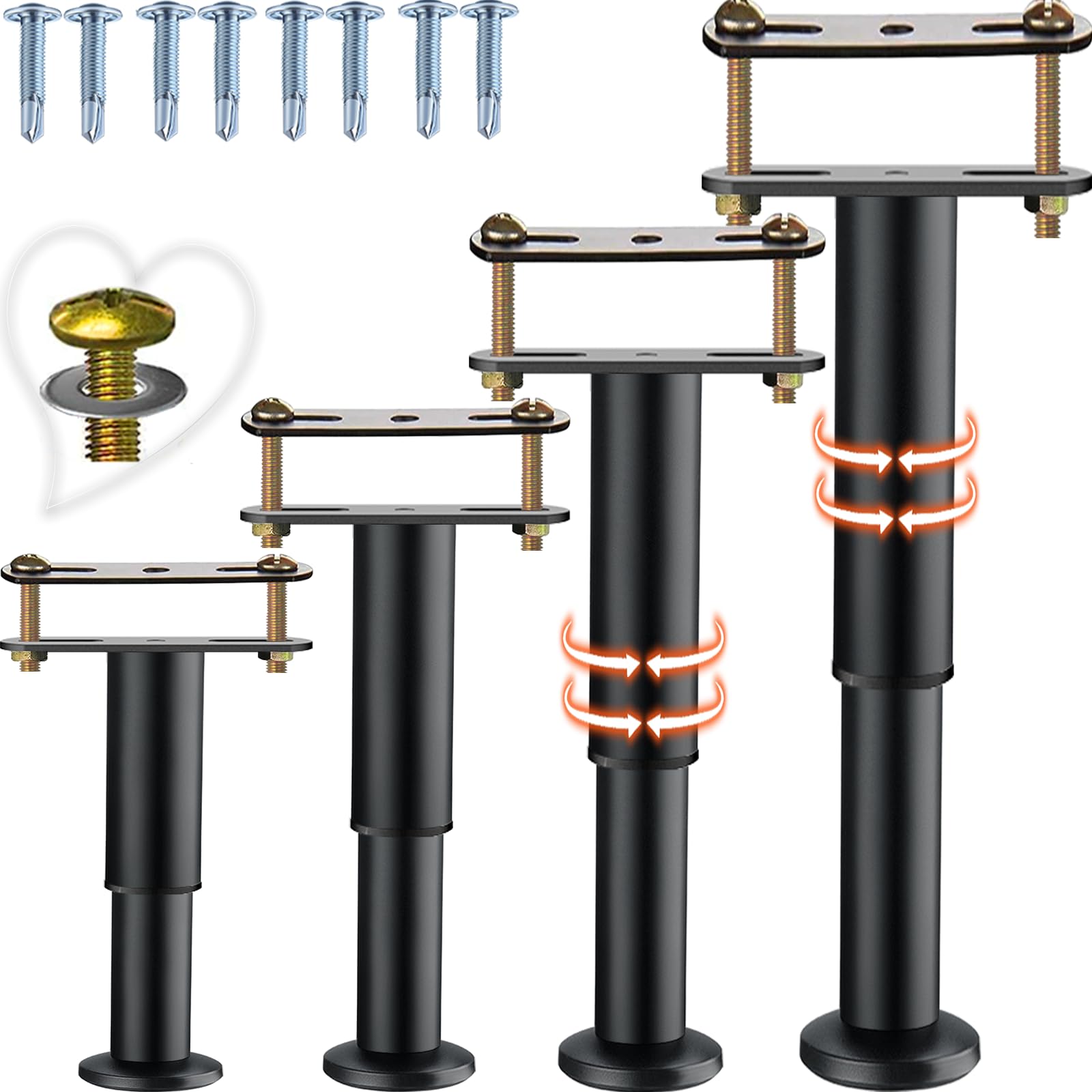 7-12 Inch Adjustable Bed Support Legs - Heavy Duty 4-Pack Metal Risers for Frames, Box Springs & Platform Beds | Easy Installation | Black Finish | Perfect for Bedroom Furniture & Mattress Support