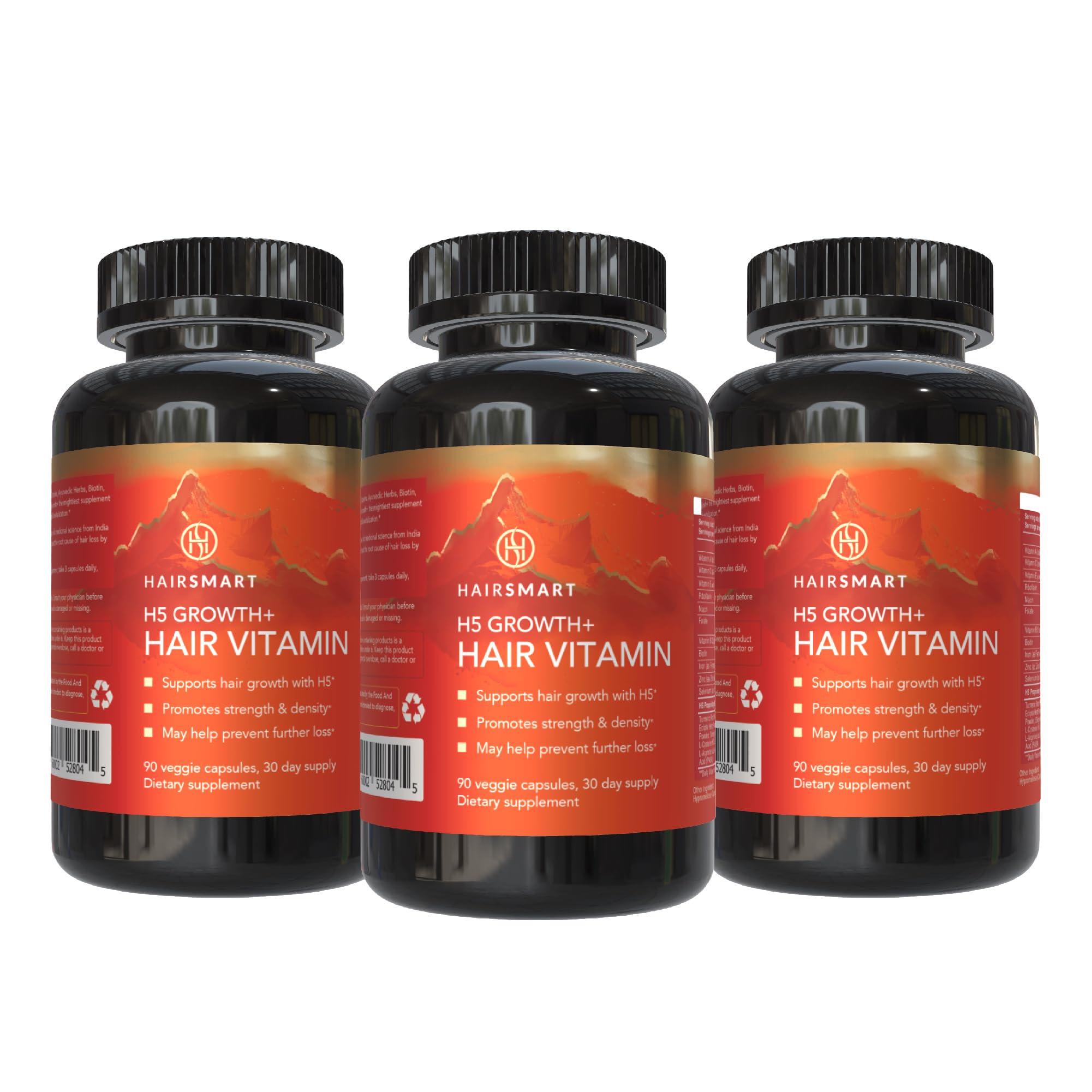H5 Grow+ Hair Vitamin Supplement with Biotin & Ayurvedic Herbs - 5 Essential Nutrients for Hair Growth, Thickness & Strength | Best Hair Growth Vitamins for Men & Women (3-Pack) | Promote Healthy Hair for Daily Styling & Special Occasions