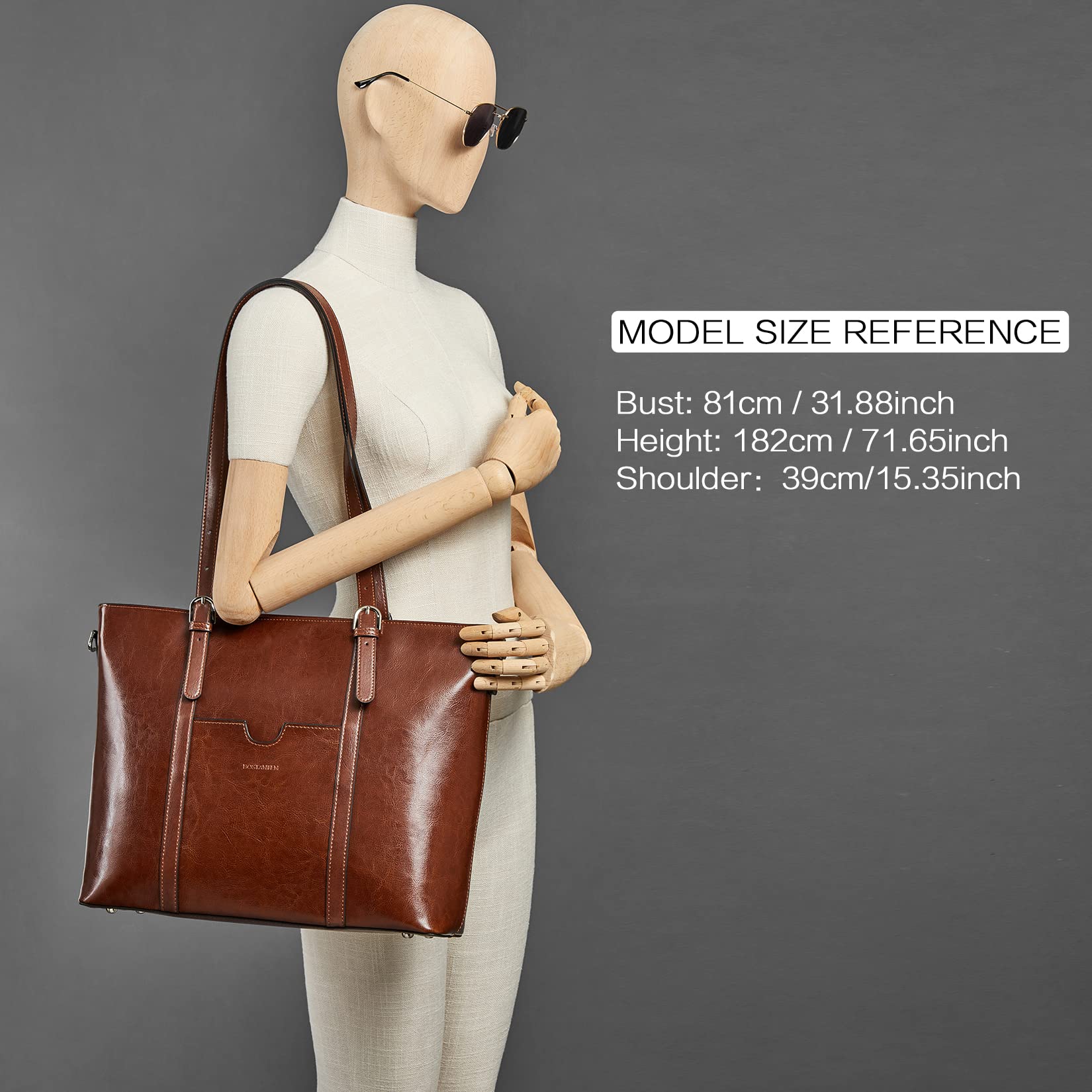 BOSTANTEN Women's Vintage Leather Laptop Tote Bag - 15.6 Inch Office Shoulder Handbag & Work Briefcase Purse for Business, Travel, and Daily Commute