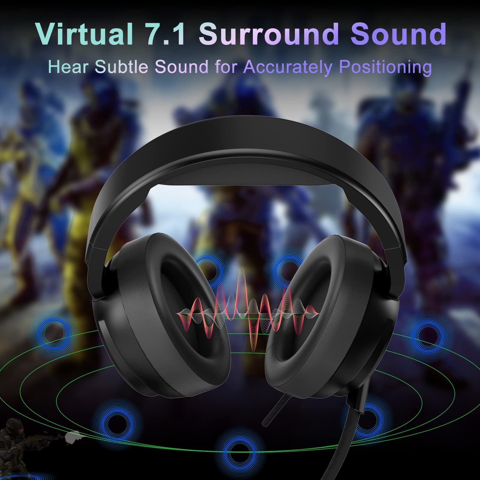 Jeecoo V20U USB Pro Gaming Headset for PC - 7.1 Surround Sound Headphones with Noise Cancelling Mic & Memory Foam Ear Pads - Perfect for Gaming, Streaming & Online Meetings on Laptop & Desktop Computers