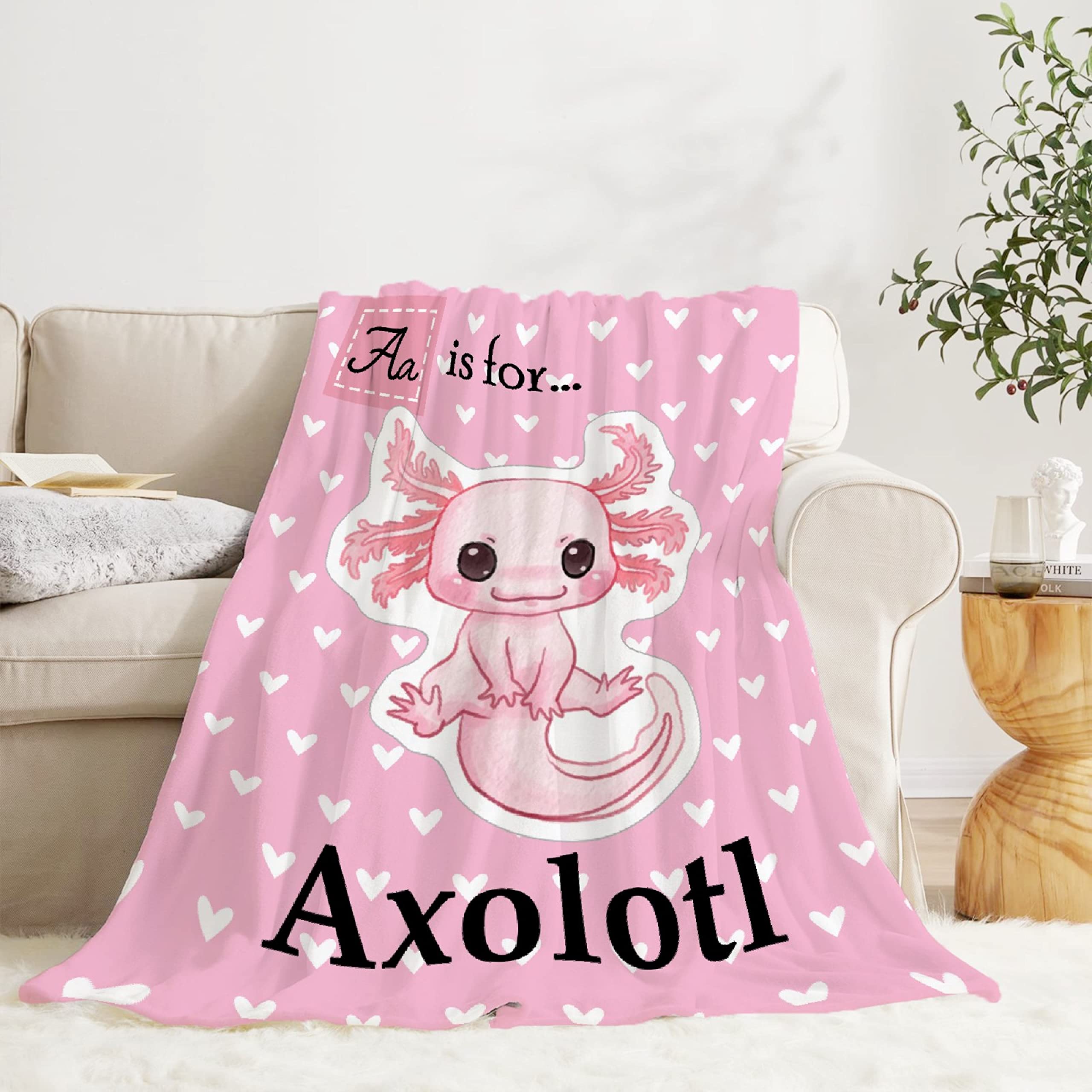 Soft Axolotl Blanket Throw - Mexican Salamander Flannel Fleece Blanket for Adults & Teens - Lightweight Cozy Animal Blanket for Sofa, Bed, Couch & Travel - Perfect Gift for Axolotl Lovers - 60