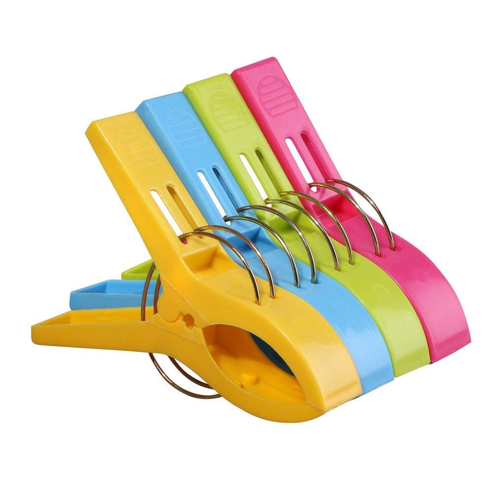 4Pcs Heavy Duty Beach Towel Clips for Chairs - Cruise, Pool & Outdoor Use - Secure Your Towel from Wind - Durable Plastic Clothes Pins for Beach, Vacation and Travel Essentials