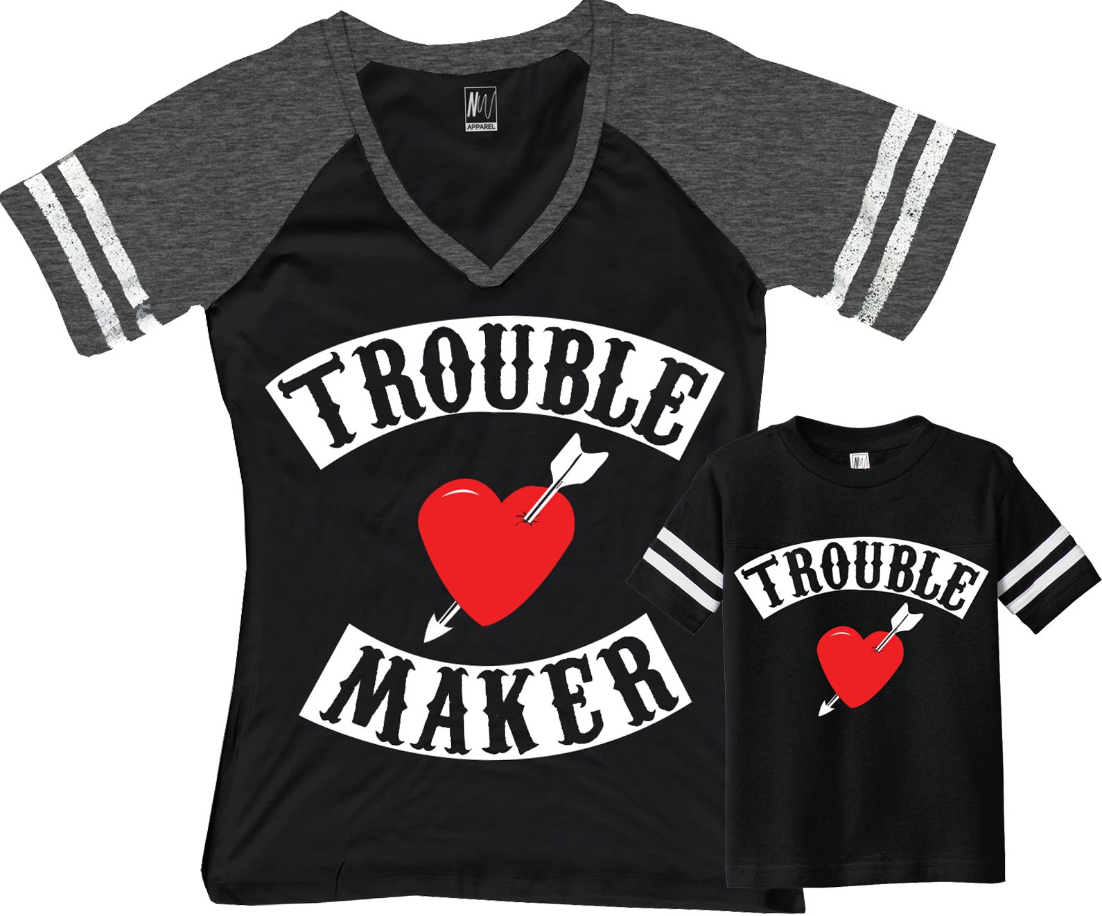 Funny Trouble Maker Mom T-Shirt & Matching Kids Boy Outfit Set - Black Family Matching Outfits for Holidays, Photos & Special Occasions