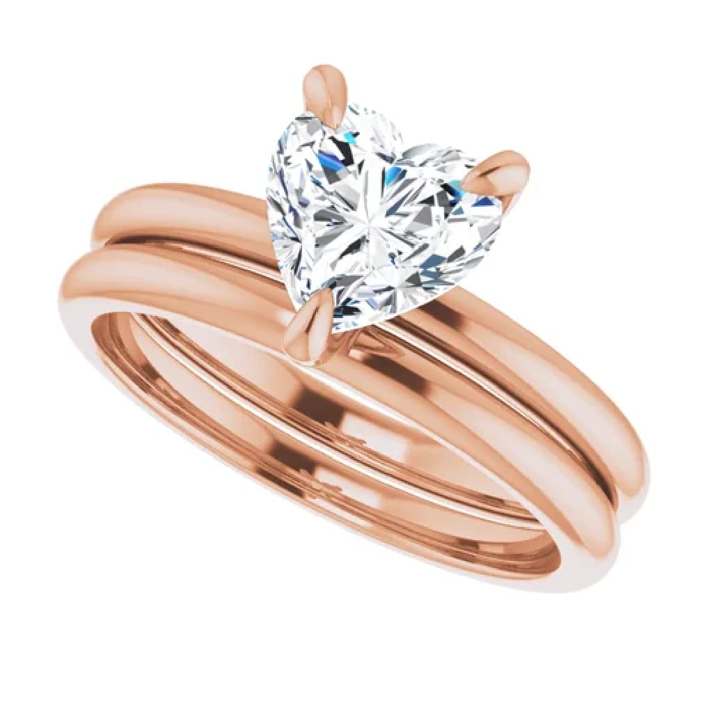 1 Carat Handmade Heart Moissanite Engagement Ring Set - Solitaire Bridal Wedding Ring for Women, 10K/14K/18K Solid Rose Gold, VVS1 Colorless, Anniversary Gift for Her - Perfect for Proposals, Weddings & Romantic Occasions